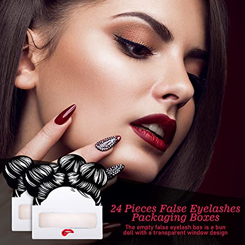 Maitys 24 Pieces Eyelash Boxes Eyelash Cases Empty Lash Packaging Bulk Eyelash Storage Box False Eyelash Case Holder with Plastic Eyelash Trays Fits 25mm for False Eyelashes Women