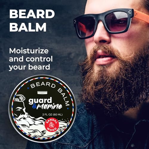 GUARD&MARINE Beard Oil and Balm Set - Men¡¯s Beard and Mustache Care Kit for Growth, Styling, Conditioning, and Sandalwood-Scented Grooming