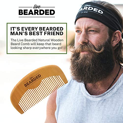 Live Bearded Premium All-Natural Wooden Beard Comb - Anti-Static - Reduce Snagging, Damage and Ingrown Hairs - Keep Mustache Off Your Lip - Fits in Pocket - Easy Daily Grooming
