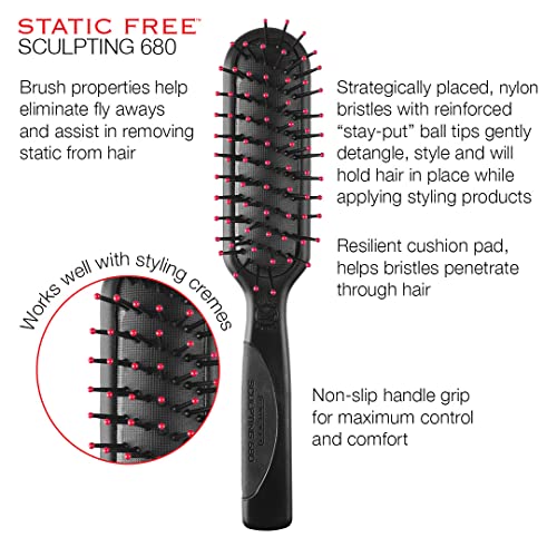 Cricket Static Free Sculpting 680 Cushion Hair Brush ? Anti-Static Nylon Bristles, Non-Snag and Scalp-Friendly Design, Padded Cushion with Non-Slip Handle for Effortless Styling on All Hair Types