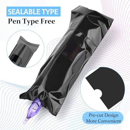 JimKing 100pcs Tattoo Pen Covers, Sealable Pen Sleeves, with 4pcs Tattoo Grip Wraps Self-Adhesiive Tapes, Extral Large