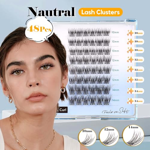 Lash Clusters, 48Pcs Wispy & Natural Eyelash Clusters, C Curl Eyelash Extensions with Super Soft Cluster Lashes Reusable 10-14mm Individual Lashes(CL17-C)