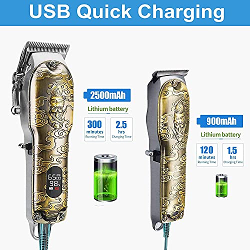 Hair Clippers and Trimmers Set of 3, Professional Cordless Hair Clippers for Men, Barber Clippers for Hair Cutting with T-Blade Trimmer Set, Beard Trimmer for Men, LED Display, Gold
