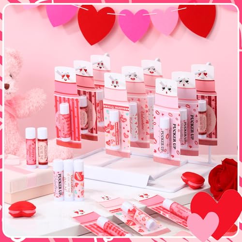 Loopeer 25 Pcs Valentines Lip Balms Bulk Galentines Day Party Favors Valentines Basket Stuffers Moisturizing Lip Balm Favors for Women Coworker Friends Teacher Classroom Exchange Prize(Lipstick Style)