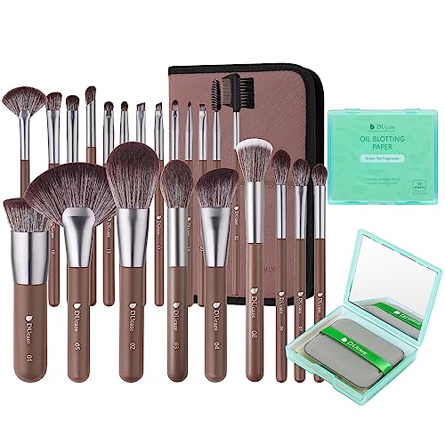 DUcare Makeup Brushes Professional with Bag 22Pcs+Oil Blotting Sheets for Face