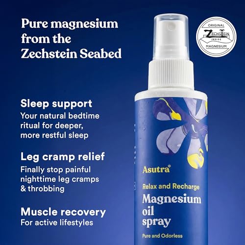 ASUTRA Magnesium Oil Spray, 4 fl oz - Magnesium Spray for Leg Cramps, Pain Relief Derived from Zechstein Seabed