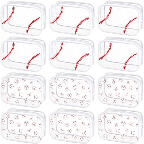 Kacctyen 12 Pcs Baseball Clear Makeup Bag with Zipper Bulk Sport Goodie Clear PVC Pouch Organizer Waterproof Travel Case for Woman Team Gifts Birthday Decorations Supplies