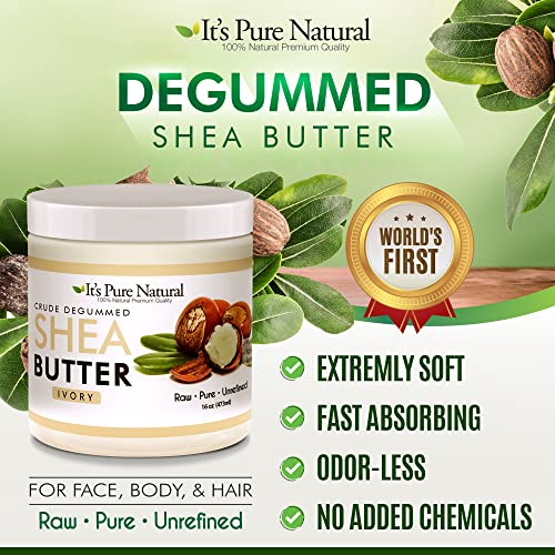 It's Pure Natural - World's First Crude Degummed African Ivory Shea Butter (16 oz) ? 100% Pure & Natural Body Butter for Dry, Cracked Skin, Eczema, Stretch Marks & Anti-Aging