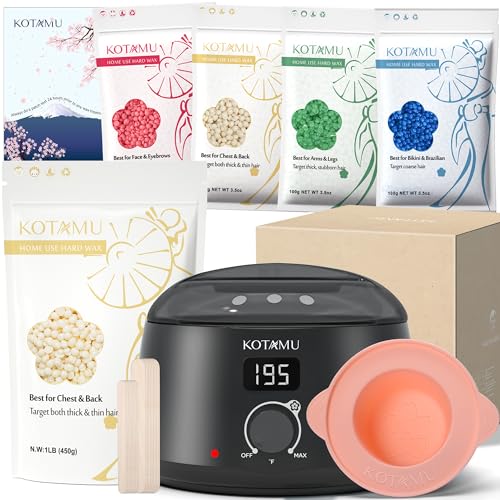 KOTAMU Black Digital Waxing Kit with Silicone Wax Warmer Liner for Home Salon - Professional Cream Hard Wax Beads for Sensitive Skin Hair Removal, Ideal for Body, Face, Bikini, and Brazilian Waxing
