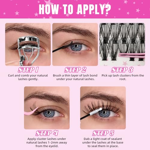 Lash Clusters Kit 320 Pcs DIY Individual Cluster Lashes D Curl Lash Extension Kit with Eyelash Bond and Seal, Remover, Tweezers Applicator Tool for False Eyelash Cluster Kit(30D, Mix9-16mm Kit)
