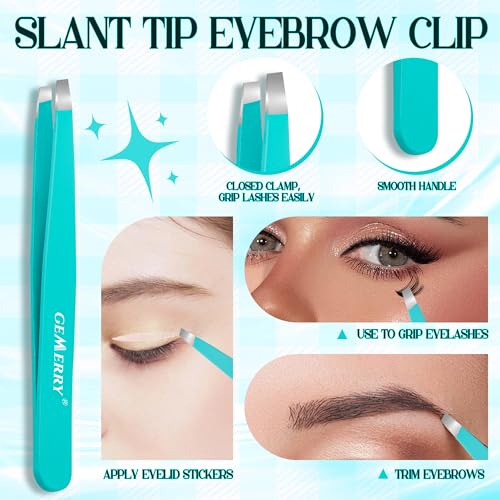 GEMERRY Lash Tweezers Kit 4PCS Lash Applicator Tool DIY Eyelash Tweezers Set Stainless Steel Eyebrow Tweezers with Brush Eyelash Applicator Tool Kit