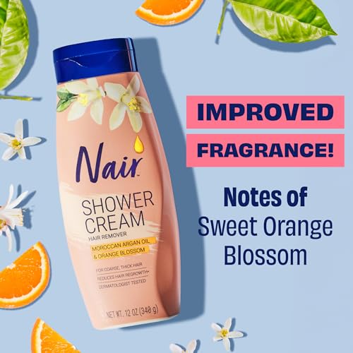 Nair Shower Cream Hair Remover with Moroccan Argan Oil and Orange Blossom, Body Hair Removal Cream for Women, 12 oz (Pack of 2)