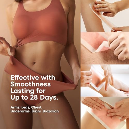 Wax Strips Hair Removal for Women: Natural Home & Travel Brazilian Body Waxing Strip for Bikini Armpit Leg - Vegan & Sensitive Skin Friendly, 40 Ct With Wipes