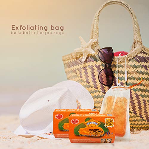 ASANTEE PAPAYA & HONEY Soap Bars with Vitamin C,E and Q10 Skin Cleansing 4.40 Oz (Pack of 2)