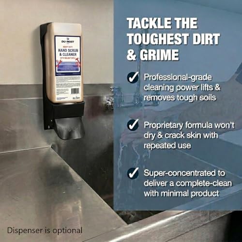 DU-MOST Industrial Hand Cleaner with Walnut Shell Scrub, Bundle with Wall-Mount Push Dispenser, Highly Concentrated Hand Soap for Mechanics, Workshops, Grease, Oil, Ink and Paint Removal, 3.55L Refill