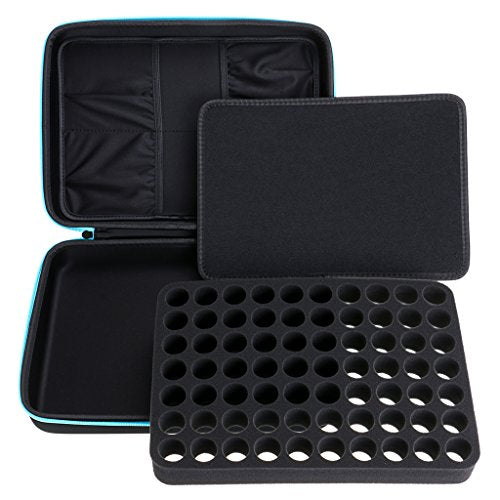 Hipiwe 70 Essential Oils Carrying Case Holds 5ml, 10ml, 15ml Bottles Hard Shell Exterior EVA Essential Oils Storage Organzier Bag with Foam Insert and Carrying Handle, Blue