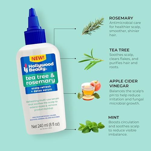Hollywood Beauty Tea Tree & Rosemary Scalp Refresh + Detox Serum, 8 oz - Soothes the Scalp and Removes Buildup