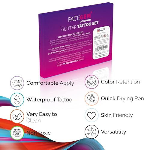 Glitter Tattoos for kids, Temporary Glitter Tattoo Markers for Skin, Glitter tattoo kit, Temporary Tattoos, face glitter, party bag fillers, girls birthday present, face glitter festival, face paint