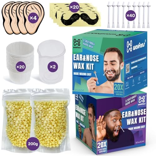 Waxfans Nose and Ear Hair Removal Kit for Men and Women - 200g Wax for 20 Uses, Long-lasting for 4 Weeks (Purple&Blue)