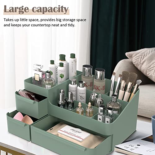CHANCETSUI Makeup Organizer Stackable Drawer Organizer Set, Bathroom Desk and Vanity Countertop Organizer Trays Cosmetics Display for Brushes, Lotions, Perfumes, Lipstick and Nail Polish, Green