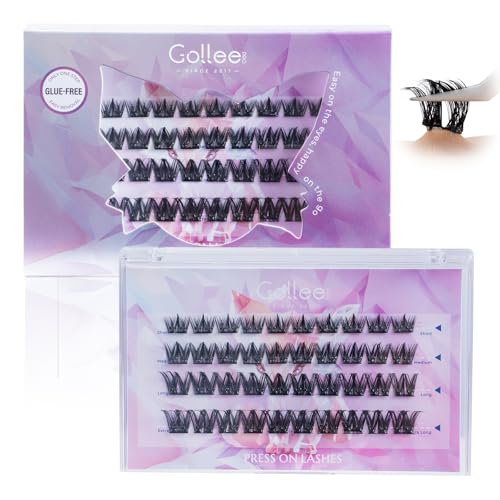 Self Adhesive Lash Clusters, Anime Lash Clusters Manga Lashes No Glue Needed Self Adhesive Eyelashes, Reusable Preglued Eyelash Glueless Lash Easy Eyelashes for Beginners