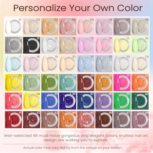 Lavender Violets Dip Powder Nail Kit 48 Colors Pink Red Purple Brown with Dip Powder Liquid Set and Essential Manicure Tools for Home Salon Manicure Nail Art Design G905