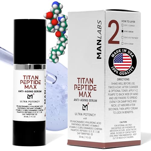 Titan MAX Anti-Aging Peptides Serum for Face ? Utra Potency Mens Peptide Serum Moisturizer ? Skin Care Men ? Face Serum Men ? Anti Aging Serum ? 10% Niacinamide, HA ? All Skin Types?Unscented