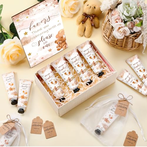 50 Sets Baby Shower Hand Cream with Organza Bag Thank You Card Baby Shower Wedding Gifts for Guests Bridal Wedding Favors for Guests, Thank You Gifts for Women(Brown Bear)