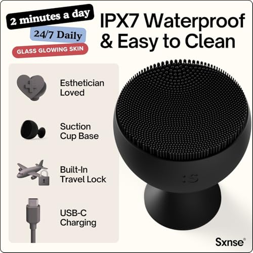 Palm Face Clean Pro? - Electric Silicone Face Scrubber for Acne with 7000+ Sonic Pulses - IPX7 Waterproof Rechargeable Exfoliator with Slip-Free Grip, 3 Speed Settings & Phthalate-Free - Jet
