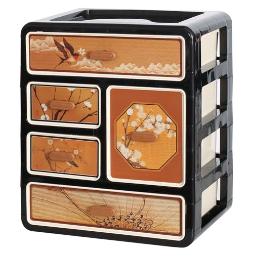 Cologne Organizer for Men,Cologne Stand with 5 Drawer,Stylish Cologne Shelf with Floral & Bird Design,Dresser Organizers,Organizador de Perfumes,Perfume Stand Organizer for Bedroom,Black
