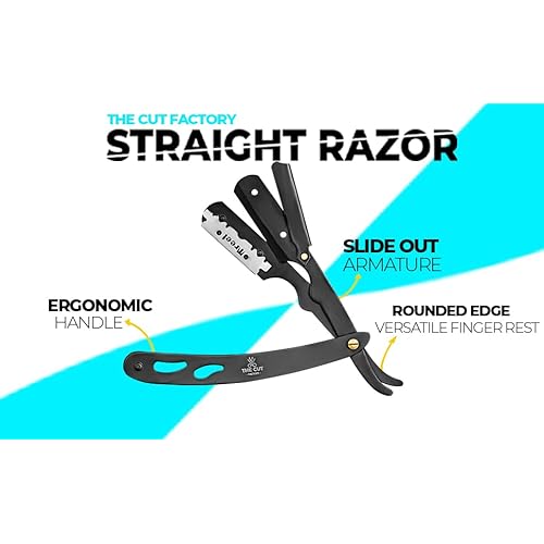 The Cut Factory¢ç Straight Razor for Men Professional Barber Straight Edge Razor for Comfortable Smooth Shave. Gift Box Leather Pouch 20 Single Edge Blades. Our Blades Never Fall