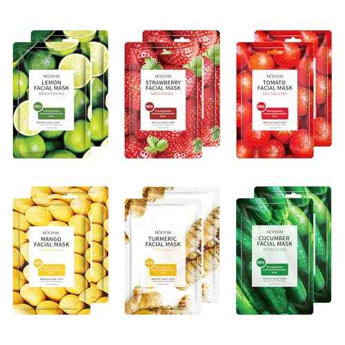 12 Pack Fruit Face Mask for Women,Hydrating Facial Sheet Mask Skincare Set£¬Moisturizing Facial Spa Masks for All Skin Types