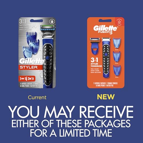 Gillette Styler: Beard Trimmer, Men's Razor & Edger, All Purpose Styler, All-in-one Tool, Shave, Trim & Edge, Waterproof, Fusion Razors for Men / Styler, with 3 Comb Attachments