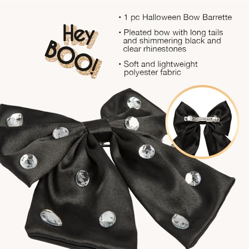 Scunci by Conair Bow Barrette w/Gem Stones - hair accessories - hair accessories for women - Holiday - Black bow - Black hair bows (Pack of 2)