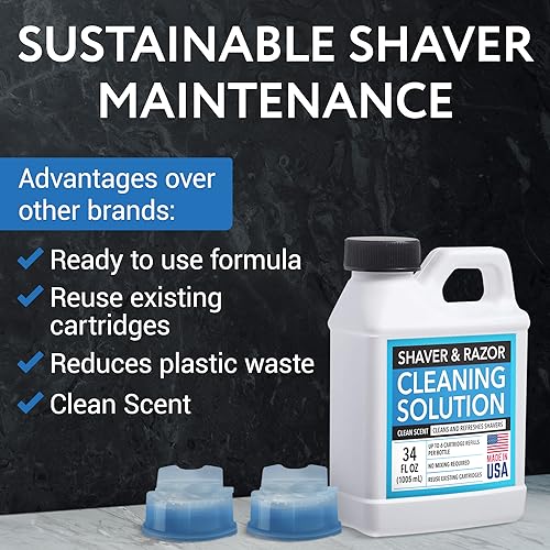 IMPRESA Shaver & Razor Cleaning Solution - 34 Fl Oz Liquid Refill - Compatible with Braun Clean & Renew Series 3, 7 & 9 Cartridges - Scent-Free Shaver Cleaning Liquid