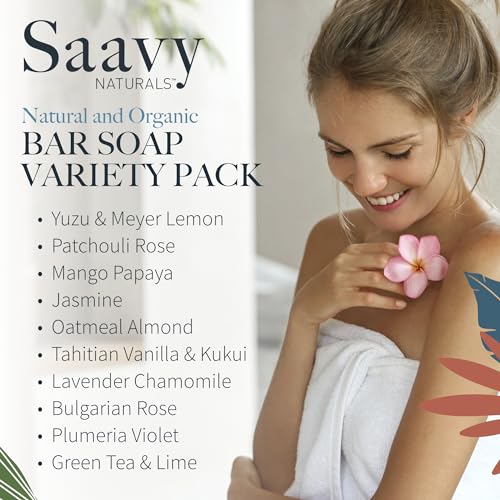 Saavy Naturals Hydrating & Purifying Mini Soap ? Plant-Based, Nourishing & Moisturizing Bar Soap Gift Set for Men & Women ? Mini Square Shaped Artisan Bar Soaps, 10 pack