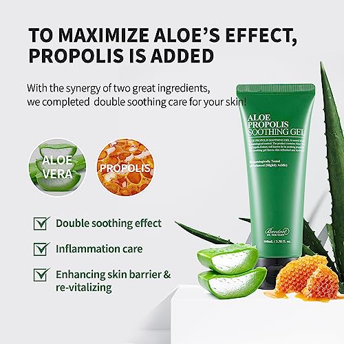 BENTON Aloe Propolis Soothing Gel, 3.38 fl oz ? Lightweight After-Sun Moisturizer for Face, Travel-Friendly Size, Organic Aloe Vera