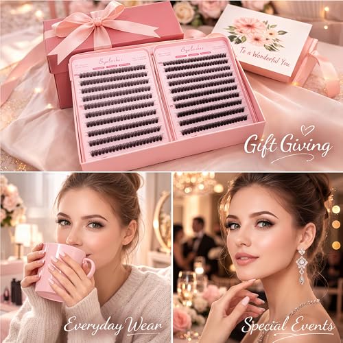 Lash Clusters Kit, Eyelash Clusters Individual Lash Extension Kit 480 Pcs D Curl Fluffy Wispy False Eyelashes Extensions Thin Band with Bond Seal Tweezers Brush Removers (30D+40D KIT 9-16mm)