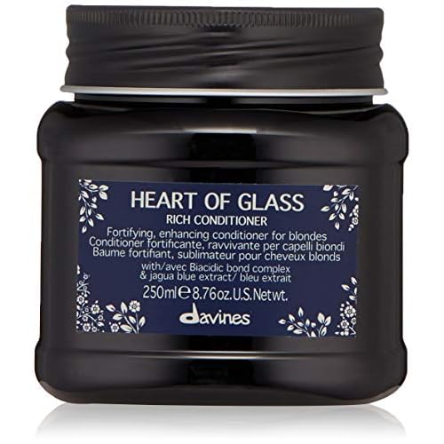 Davines Heart of Glass Rich Conditioner, Fortifying Treatment for Blonde & Silver Hair - Biacidic Bond Complex Repairs, Brightens & Nourishes with Jagua Blue Extract - Weightless Finish