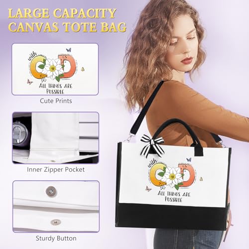 Thank You Gifts for Women, Appreciation Gifts for Women, Thank You Gift Baskets w/Tote Bag Acrylic Decor/Bible Verse Jar