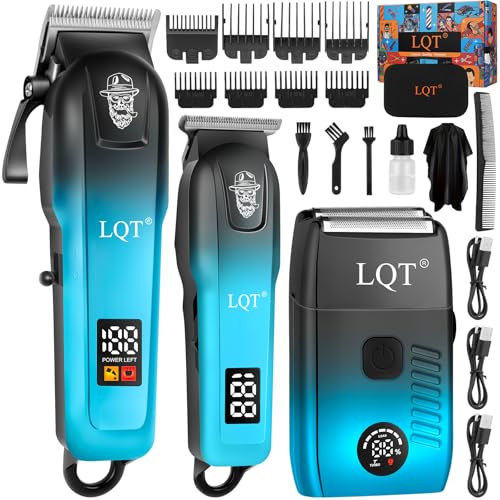Professional Hair Clippers for Men, Cordless Barber Clippers with Precision Trimmer and Dual Foil Shaver,LED Display, Electric Hair Cutting Machine, Men¡¯s Grooming Kit, Gradient Blue, Gift for Him