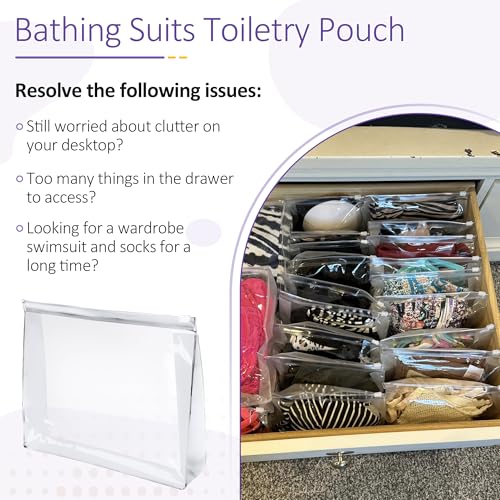 50 Pcs Clear Makeup Bag Travel Toiletry Organizer Zipper Pouches, 9.84 x 7.09 Inches Cosmetic Sorting Bag Waterproof Zipper Organizer, Vacation Swimsuit Bikini Organizer Bags