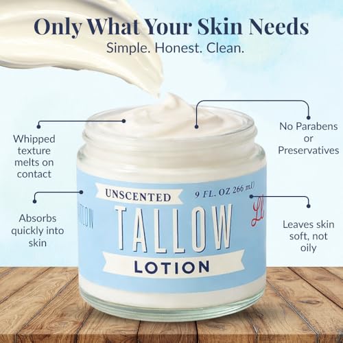 Unscented Tallow Lotion ? 9oz Pure, Preservative-Free One Ingredient Moisturizer