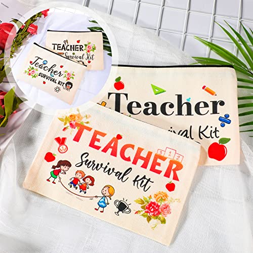 Frienda 16 Pieces Appreciation Present Gifts Set, 8 Survival Kit Makeup Bag Makeup Pouch Cosmetic Bag, 8 Blessing Card Bracelet