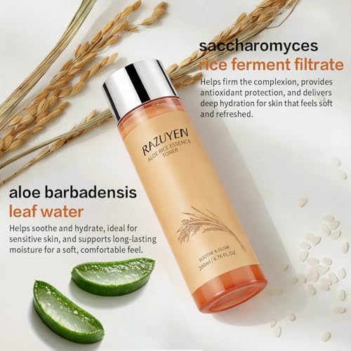Rice Toner with Aloe Leaf Water, Niacinamide and Centella Asiatica, Milky Toner for Soothing and Glowing Skin, Vegan, Alcohol and Fragrance Free
