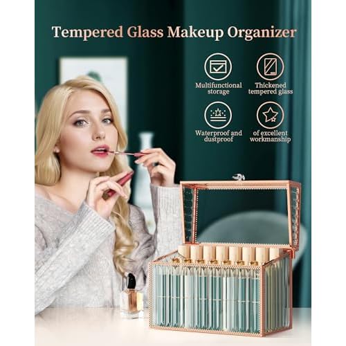 Youdepot Lipstick Organizer Lipstick Holder - 24 Spaces, Tempered Glass Lip Gloss and Perfume Organizer,Vanity Lipstick Holder and Organizer.