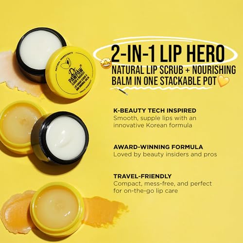 Dr. PawPaw Lip Scrub and Lip Balm Duo - Vegan Lip Scrub Exfoliator and Hydrating Lip Balm with Pawpaw, Aloe, Olive and Castor Oils - 0.55 oz