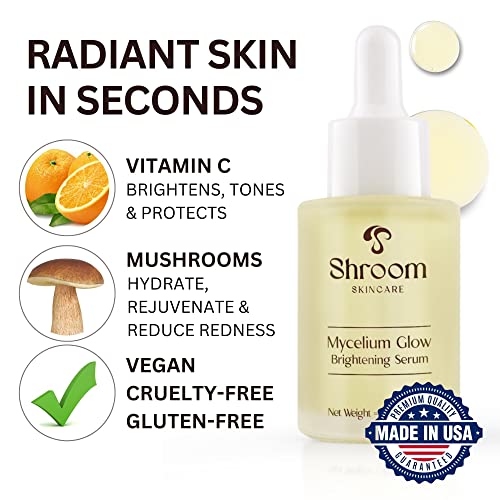 Mycelium Glow Mushroom Brightening Vitamin C Face Serum Facial Moisturizer - All Skin Types Vegan Serums for Skin Care Anti Aging Cruelty-Free Hydrating Serum for Face Dark Spots 30ml