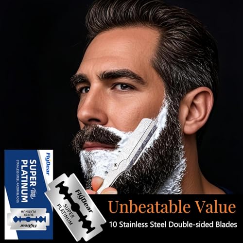 Straight Razor For Men - Premium Stainless Steel Barber Shaving Kit With Wooden Handle & Safety Guard, Single Blade Precision For Smooth Shaving With 10 Blades, Brown Spider Wood Handle, Black