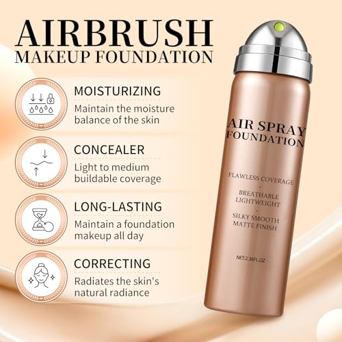 Airbrush Foundation with Airbrush Setting Spray for Makeup,Long-lasting Waterproof,Buildable Coverage,Lightweight Comfortable,Moisturizing Foundation Makeup (02 Beige)
